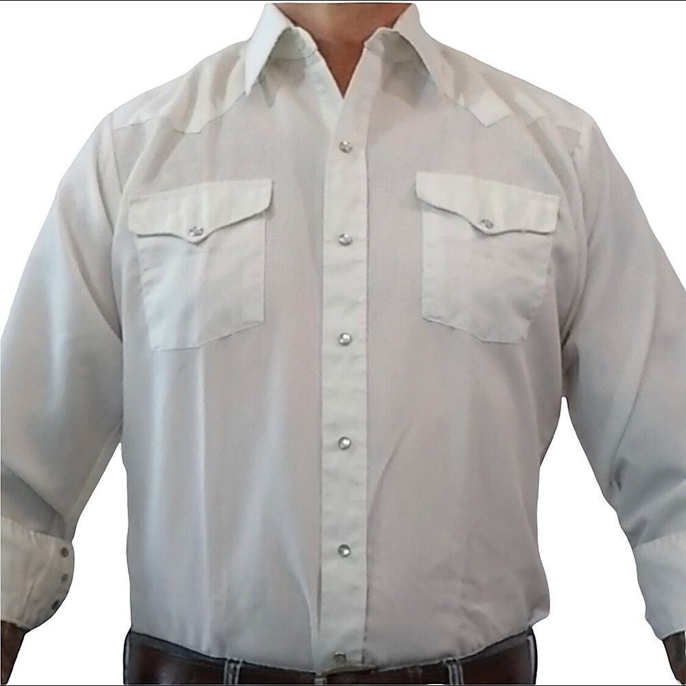 Vintage MWG White Western Pearl Snap Shirt sz L